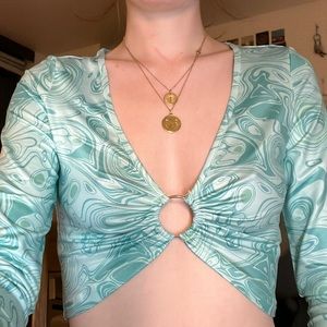 Blue Long Sleeve Crop Top